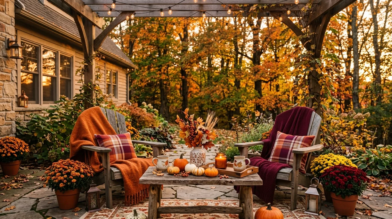 Inviting outdoor fall decor creating a seasonal backyard refresh.